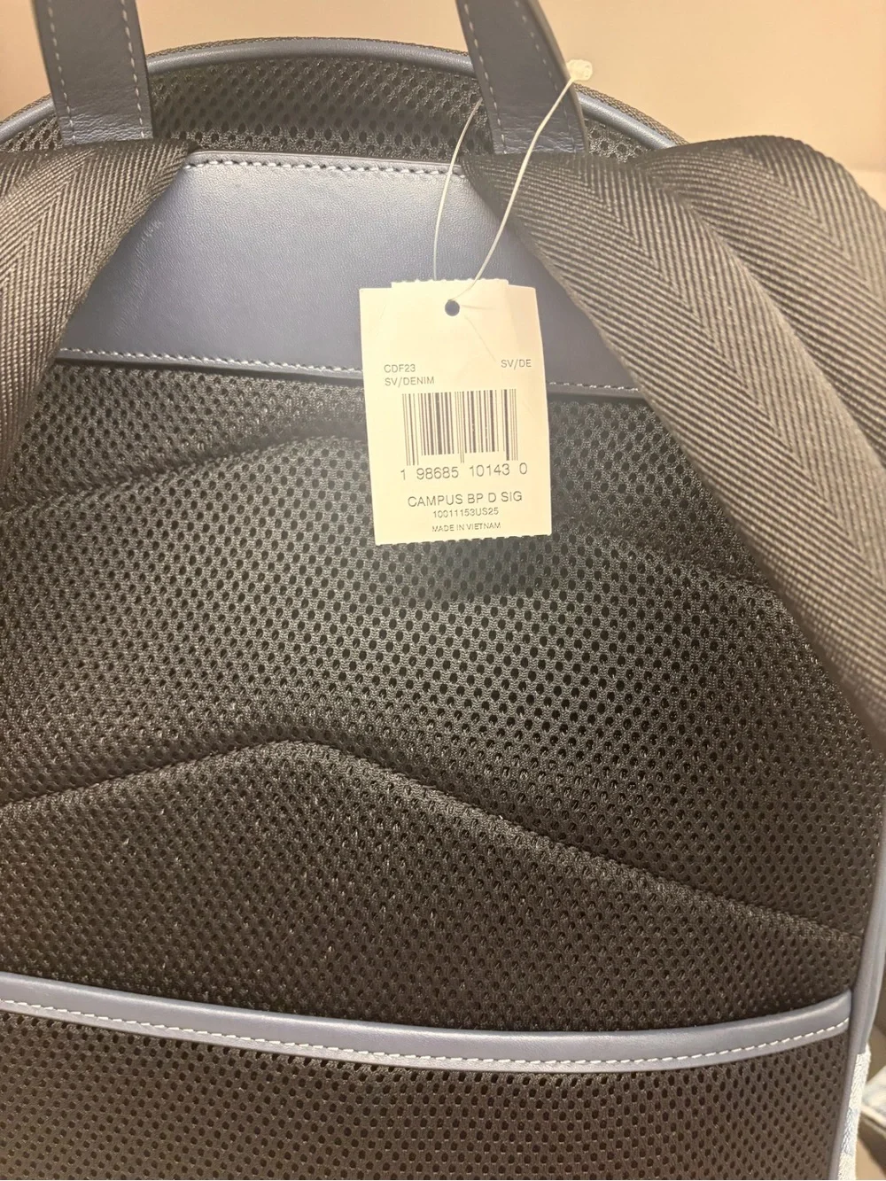 Coach Light Blue denim Signature Jacquard Backpack with Slate Trim blue leather